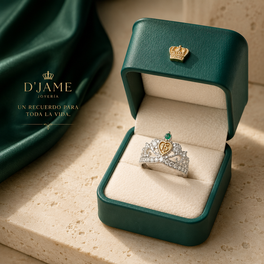 Anillo Oro y Argent con Esmeralda Colombiana - 15 Años Colección Perle