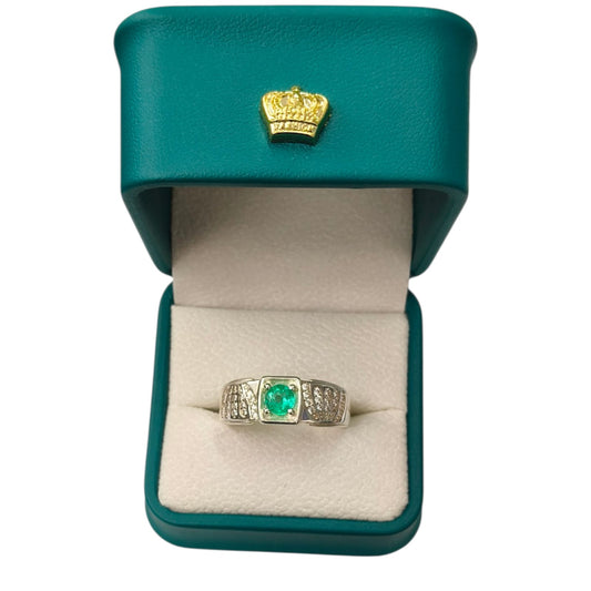 Anillo Argent con Esmeralda Colombiana para Caballero - Colección Bravo