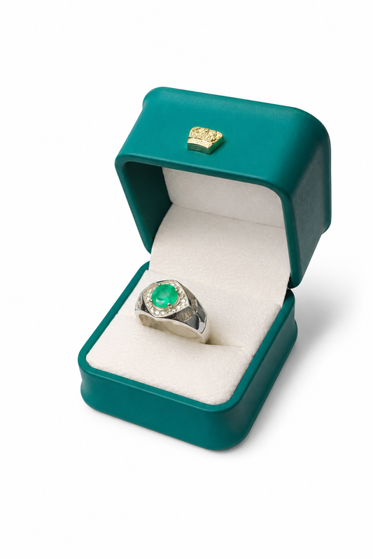 Anillo Argent con Esmeralda Colombiana para Caballero - Colección Forja