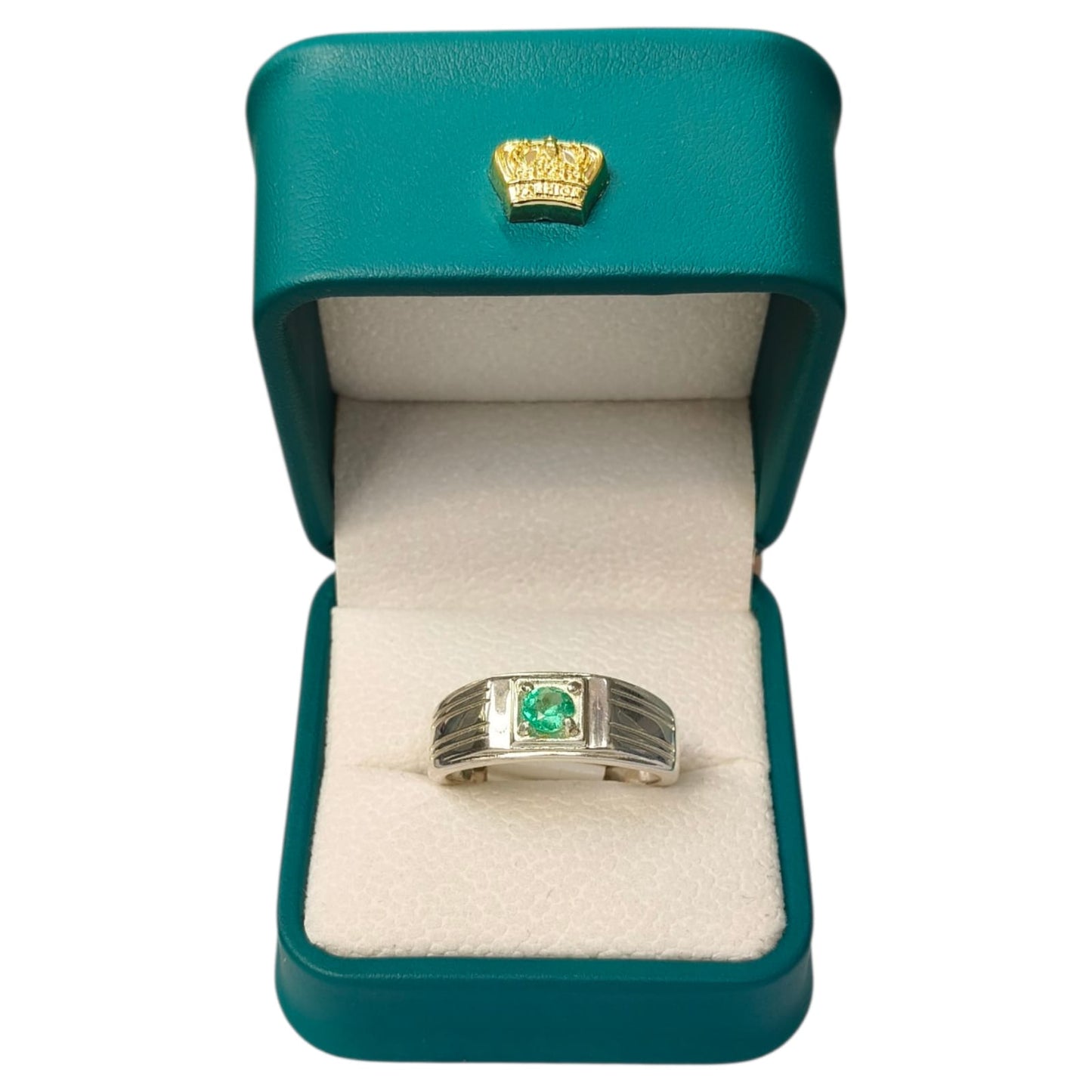 Anillo Argent con Esmeralda Colombiana para Caballero - Colección Escudo