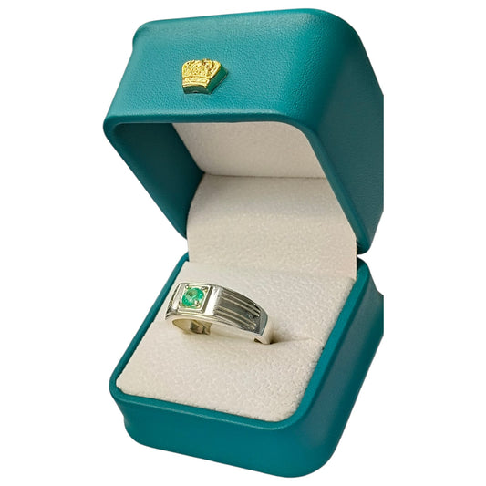 Anillo Argent con Esmeralda Colombiana para Caballero - Colección Escudo