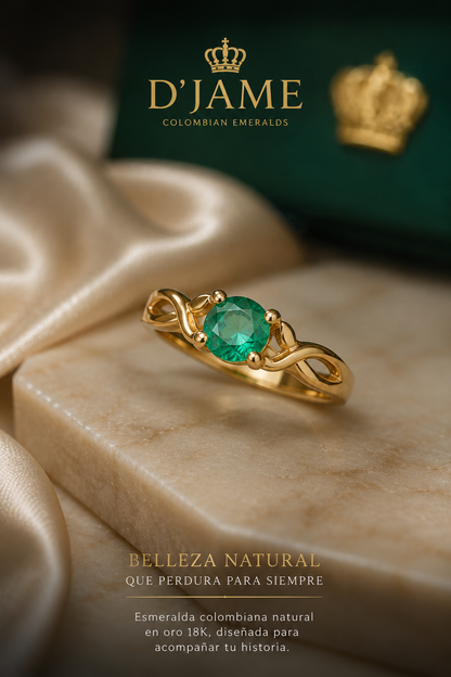 Anillo Oro 18K con Esmeralda Natural Colombiana - Serenata