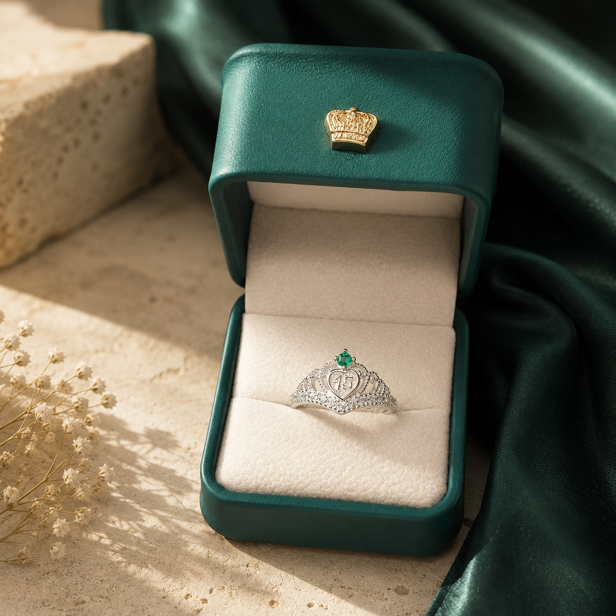 Anillo Argent con Esmeralda Colombiana - 15 Años Colección Luné