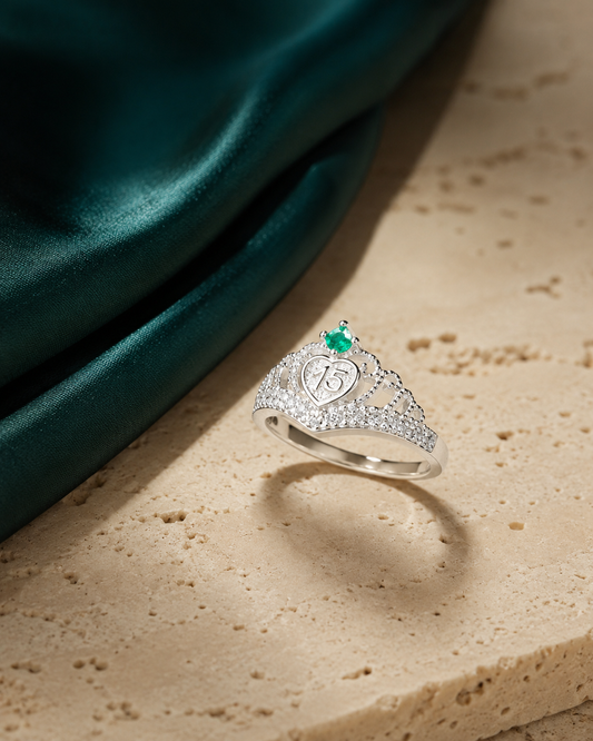 Anillo Argent con Esmeralda Colombiana - 15 Años Colección Luné