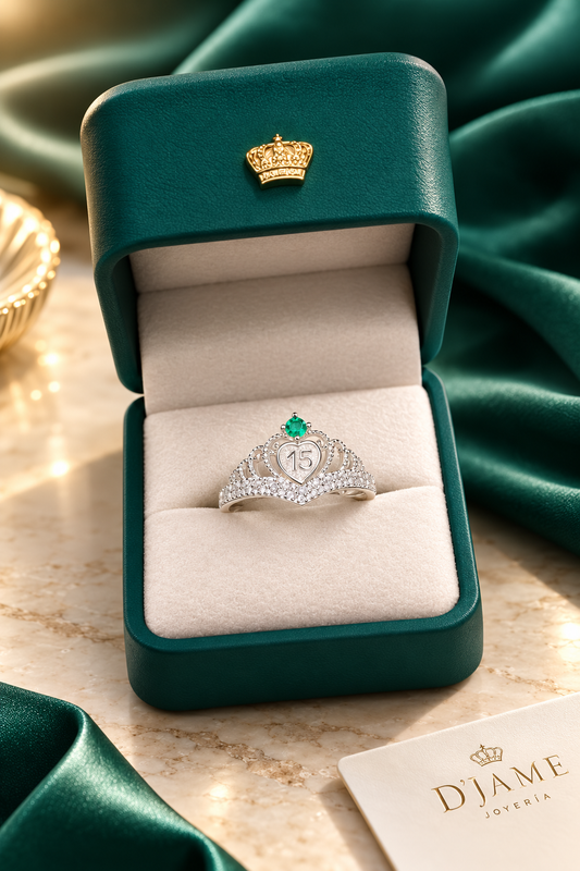 Anillo Argent con Esmeralda Colombiana - 15 Años Colección Luné