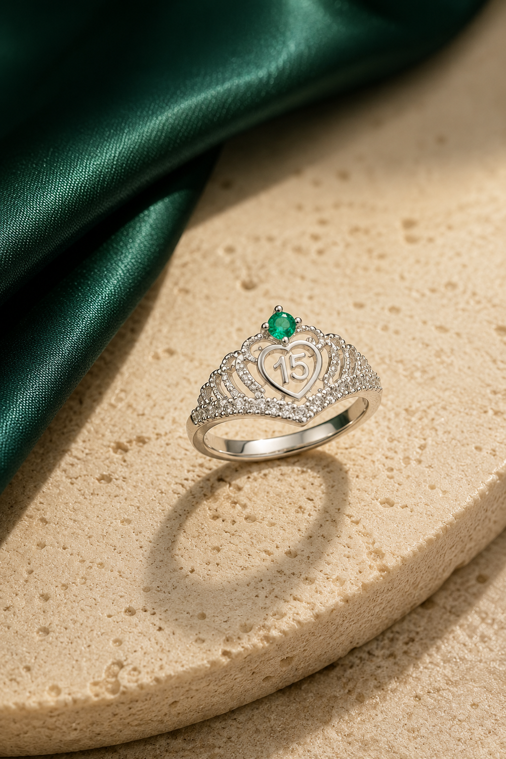 Anillo Argent con Esmeralda Colombiana - 15 Años Colección Luné