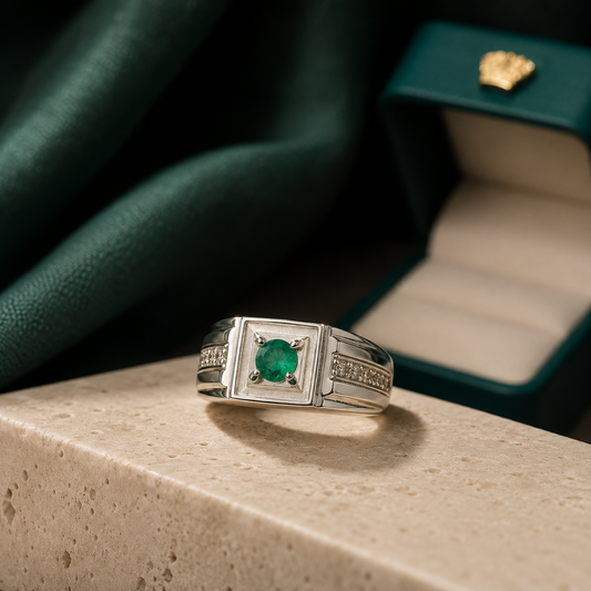 Anillo Alpes — Plata 925 y Esmeralda Colombiana