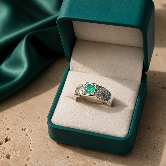 Anillo Bravo — Plata Italiana y Esmeralda Colombiana
