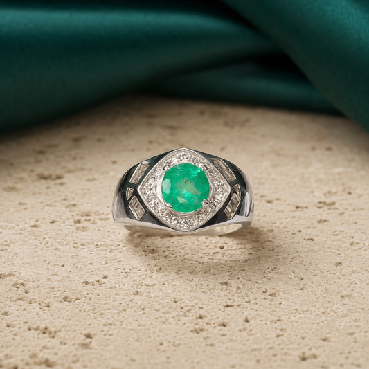 Anillo Forja — Plata Italiana y Esmeralda Colombiana