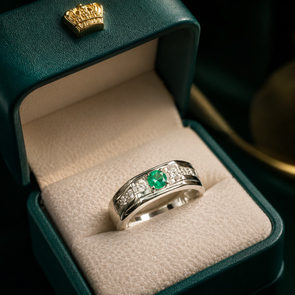 Anillo Cumbre — Plata Italiana y Esmeralda Colombiana