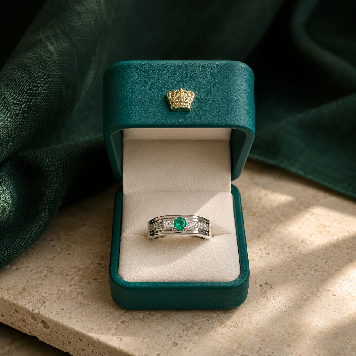 Anillo Cumbre — Plata Italiana y Esmeralda Colombiana
