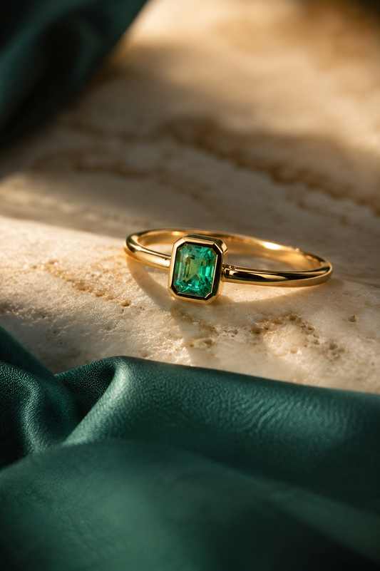 Anillo Oro 18K con Esmeralda Natural Colombiana - Aurora