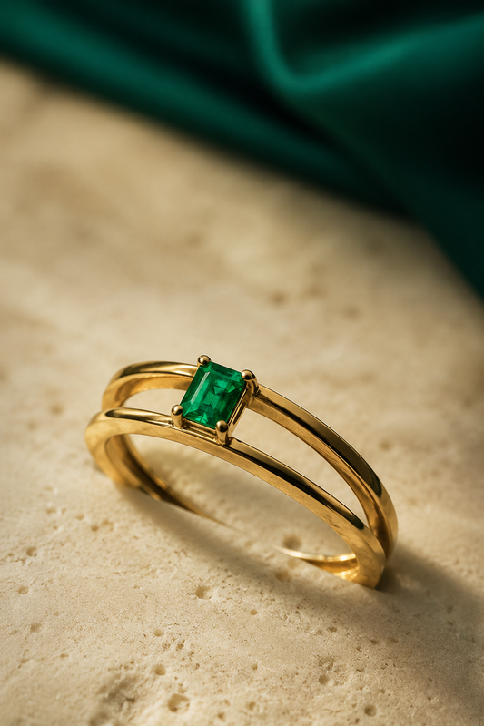 Anillo Oro 18K con Esmeralda Natural Colombiana - Lumière