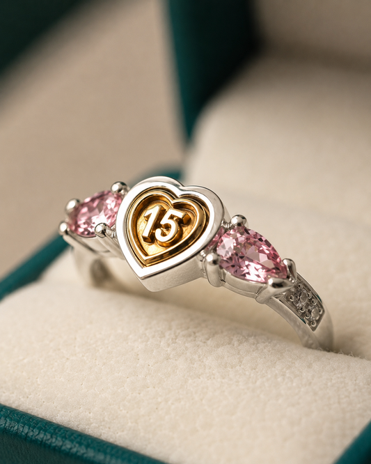 Anillo Oro y Argent con Esmeralda Colombiana - 15 Años Celeste