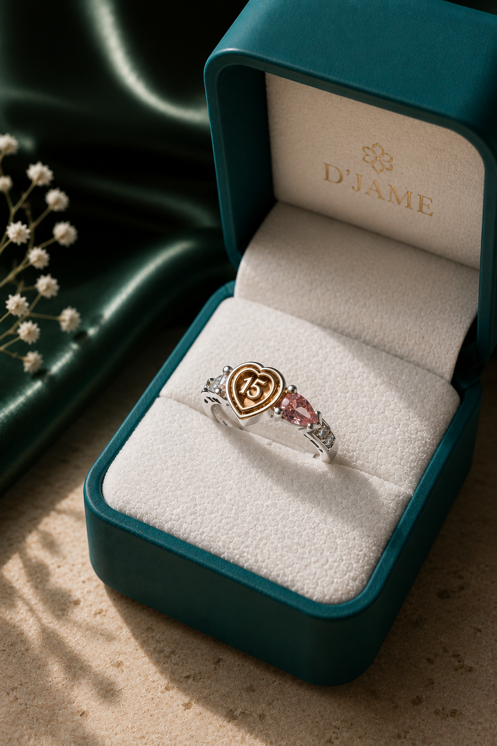 Anillo Oro y Argent con Esmeralda Colombiana - 15 Años Celeste