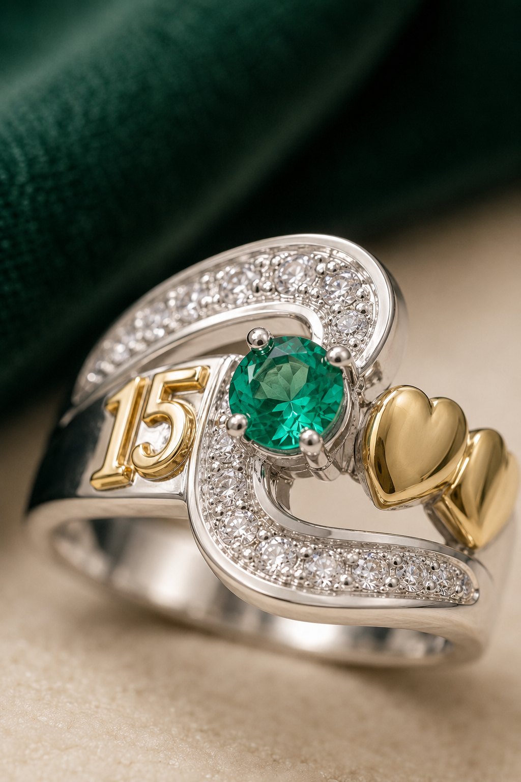 Anillo Oro y Argent con Esmeralda Colombiana - 15 Años Colección Aurora