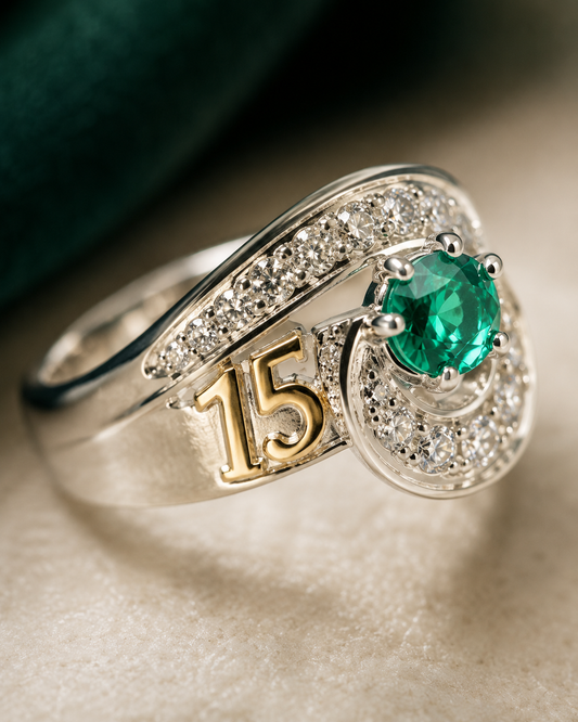 Anillo Oro y Argent con Esmeralda Colombiana - 15 Años Colección Aurora