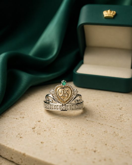 Anillo Oro y Argent con Esmeralda Colombiana - 15 Años Fleur