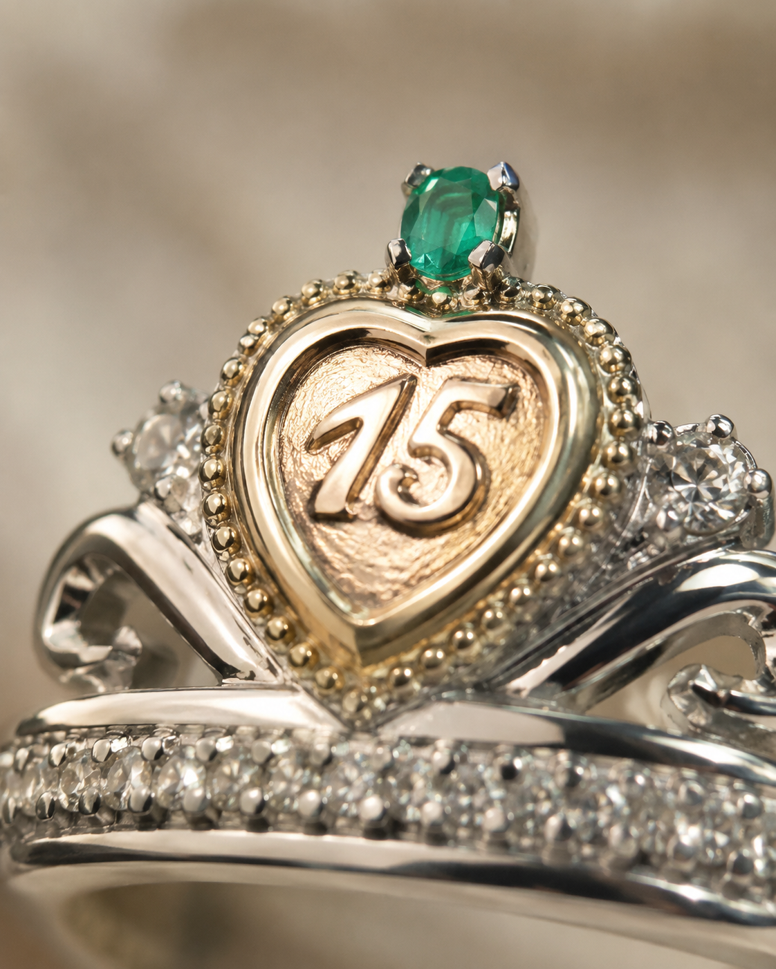 Anillo Oro y Argent con Esmeralda Colombiana - 15 Años Fleur