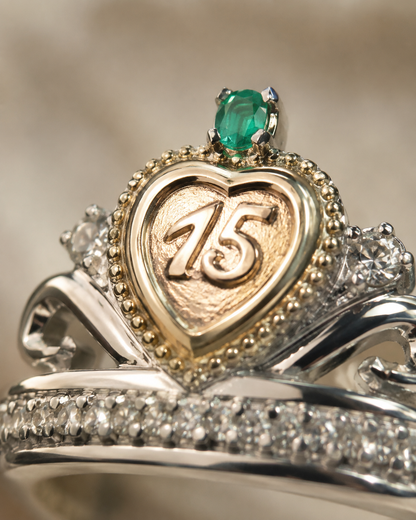 Anillo Oro y Argent con Esmeralda Colombiana - 15 Años Fleur