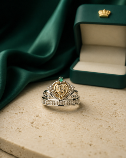 Anillo Oro y Argent con Esmeralda Colombiana - 15 Años Fleur