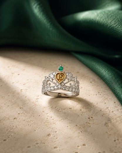 Anillo Oro y Argent con Esmeralda Colombiana - 15 Años Colección Perle