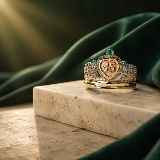 Anillo Oro y Argent con Esmeralda Colombiana - 15 Años Rosé