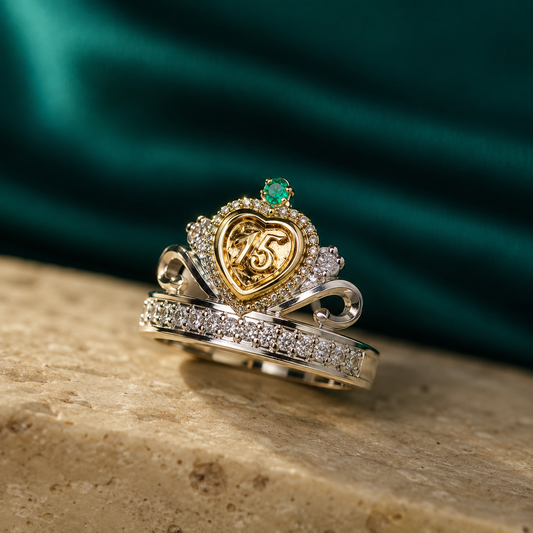 Anillo Oro y Argent con Esmeralda Colombiana - 15 Años Fleur