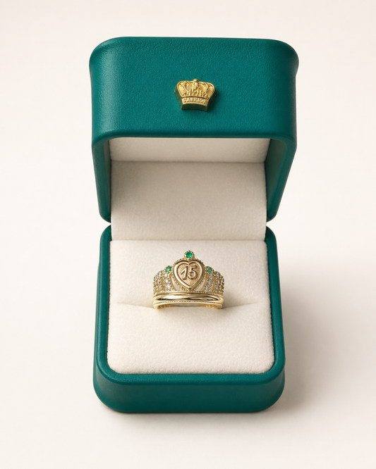 Anillo Oro y Argent con Esmeralda Colombiana - 15 Años Rosé