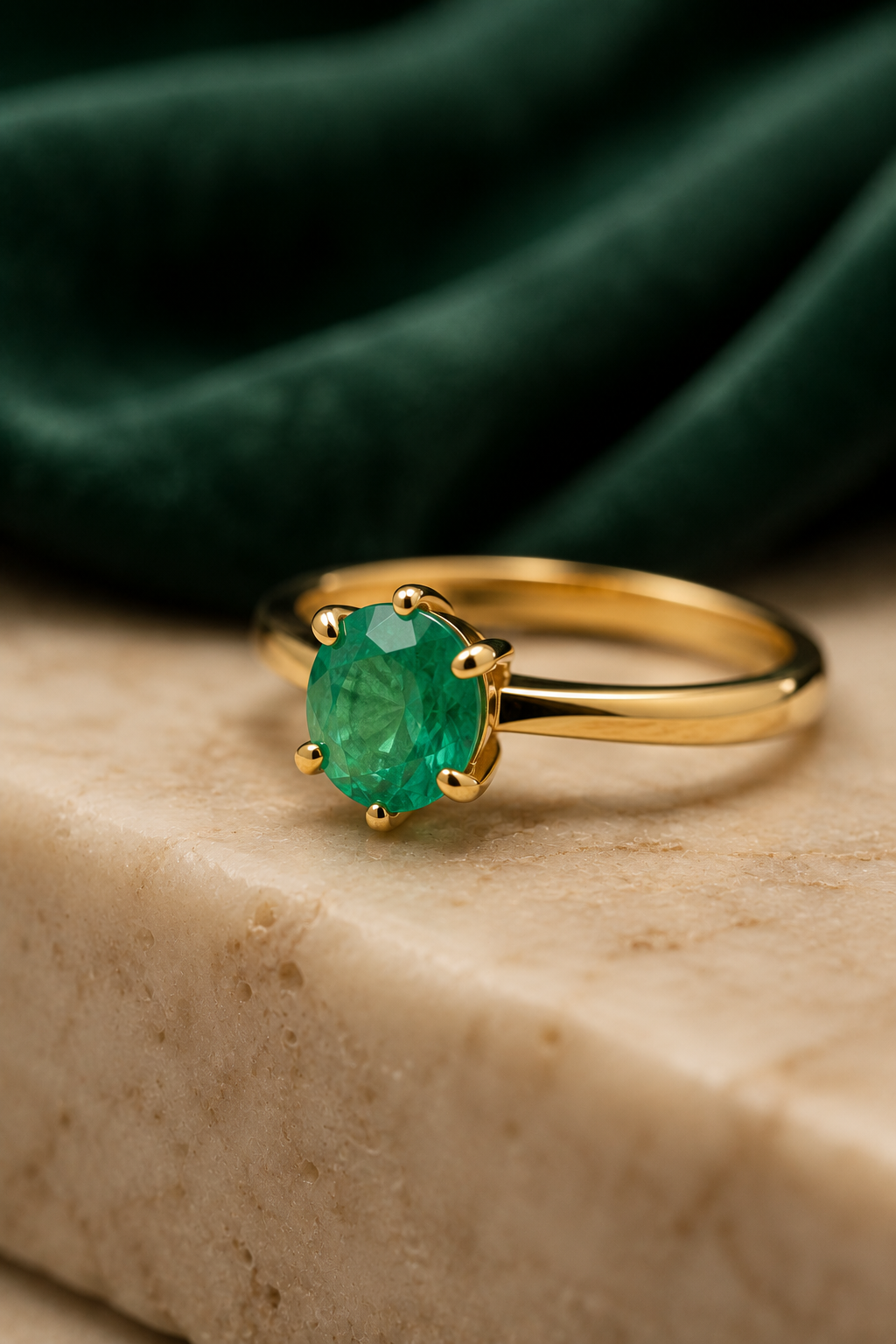 Anillo Solitario Oro 18K con Esmeralda Natural Colombiana