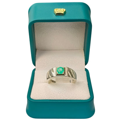 Anillo Argent con Esmeralda Colombiana para Caballero - Colección Crest