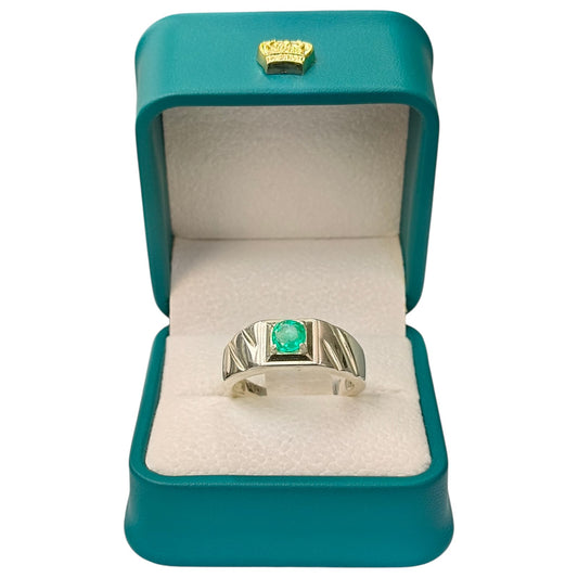 Anillo Argent con Esmeralda Colombiana para Caballero - Colección Crest