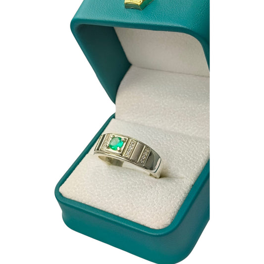 Anillo Argent con Esmeralda Colombiana para Caballero - Colección Ébano