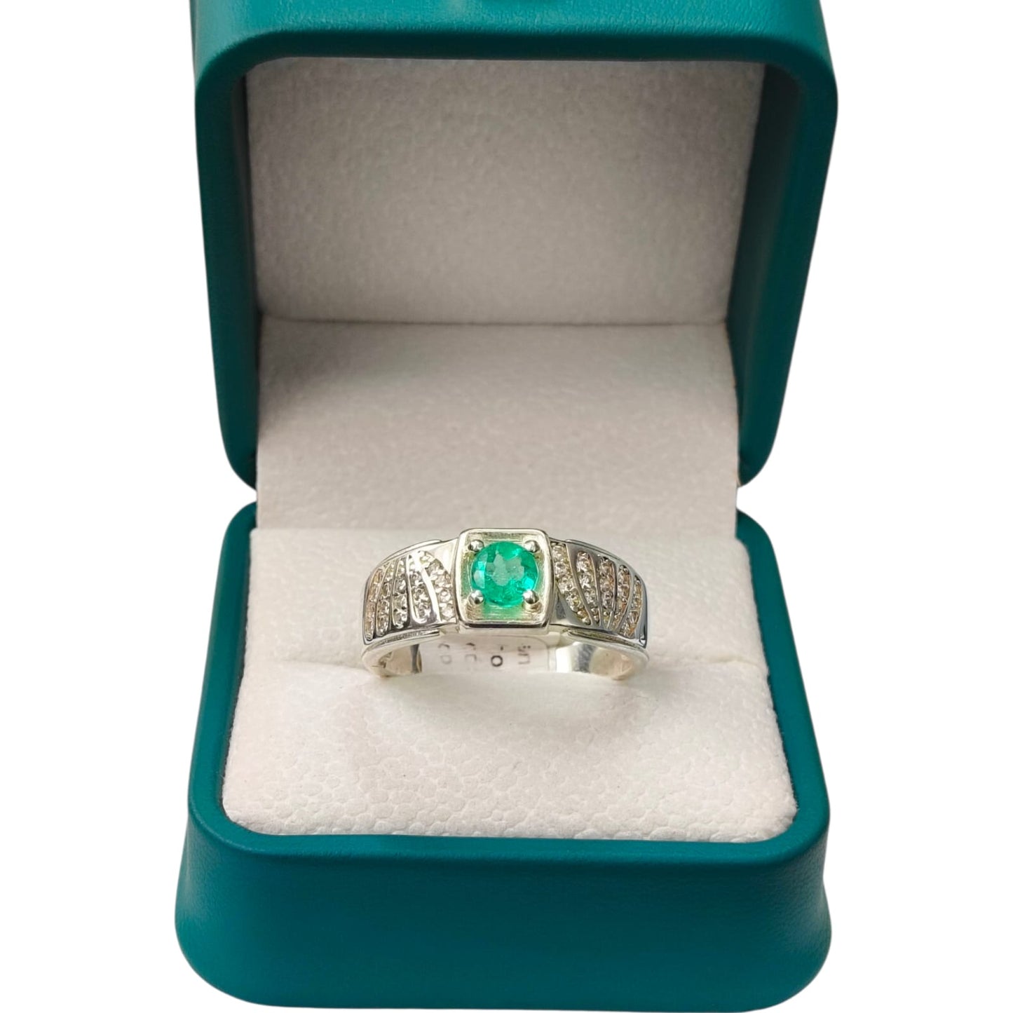 Anillo Argent con Esmeralda Colombiana para Caballero - Colección Bravo