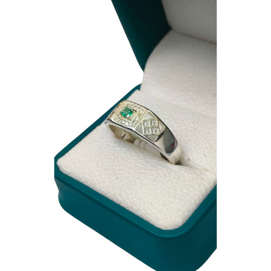 Anillo Argent con Esmeralda Colombiana para Caballero - Colección Vanguard