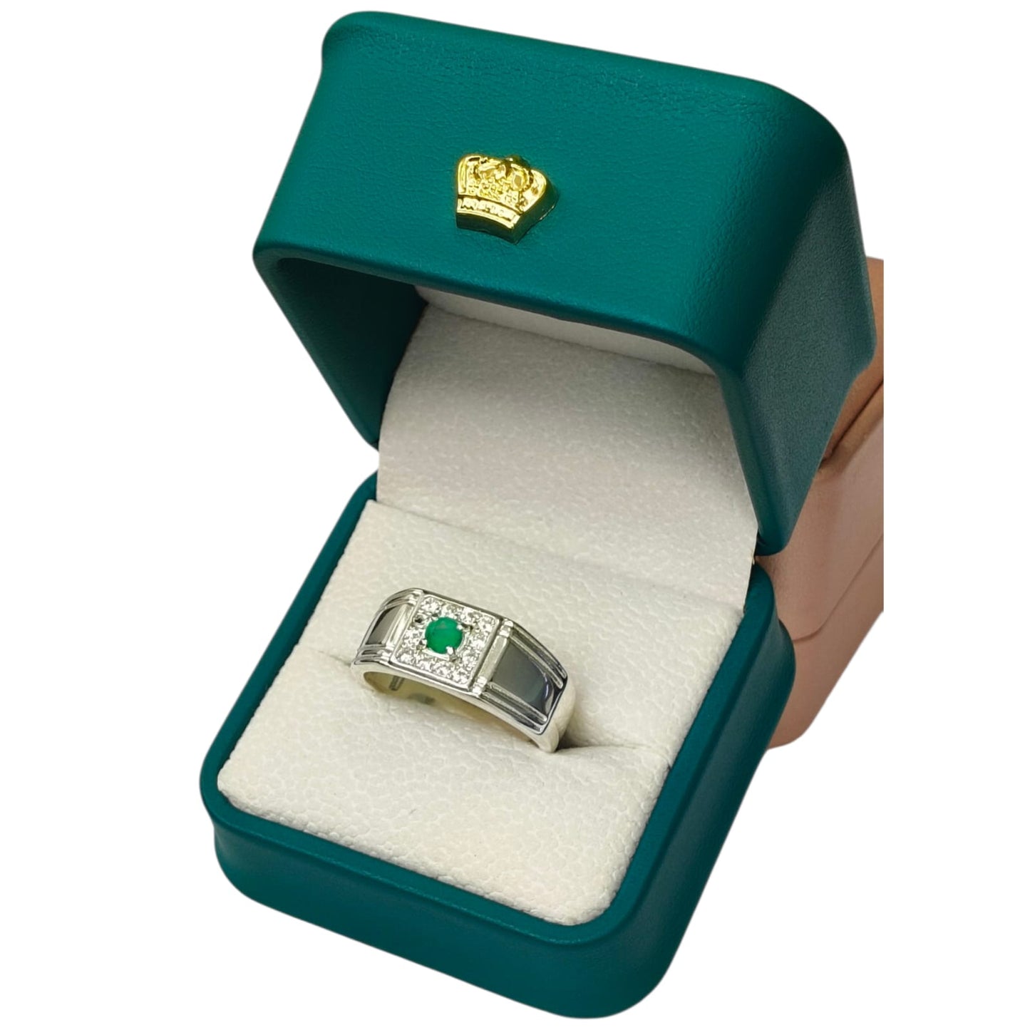 Anillo Argent con Esmeralda Colombiana para Caballero - Colección Titan