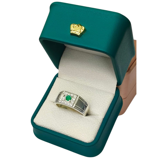 Anillo Argent con Esmeralda Colombiana para Caballero - Colección Titan