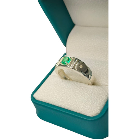 Anillo Argent con Esmeralda Colombiana para Caballero - Colección Noir