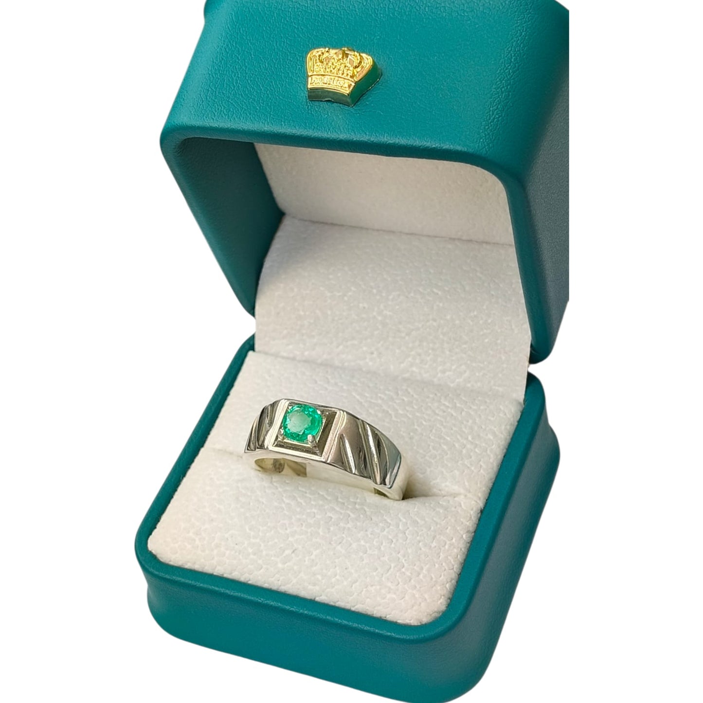 Anillo Argent con Esmeralda Colombiana para Caballero - Colección Crest