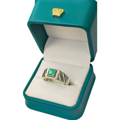 Anillo Argent con Esmeralda Colombiana para Caballero - Colección Crest