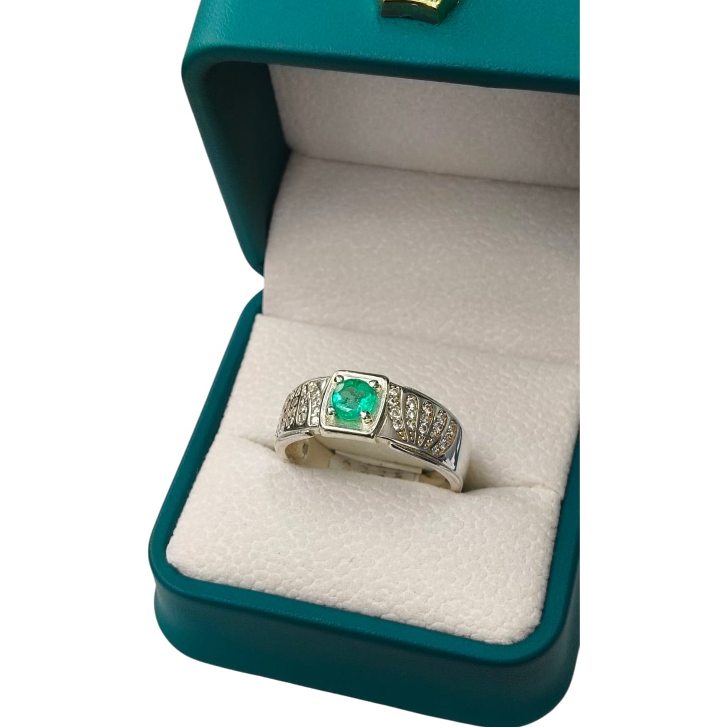 Anillo Argent con Esmeralda Colombiana para Caballero - Colección Bravo