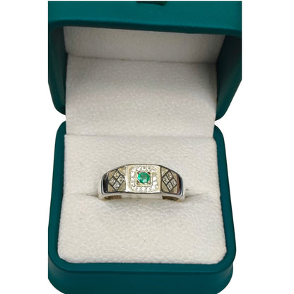 Anillo Argent con Esmeralda Colombiana para Caballero - Colección Vanguard