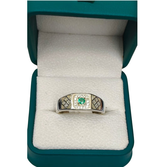 Anillo Argent con Esmeralda Colombiana para Caballero - Colección Vanguard