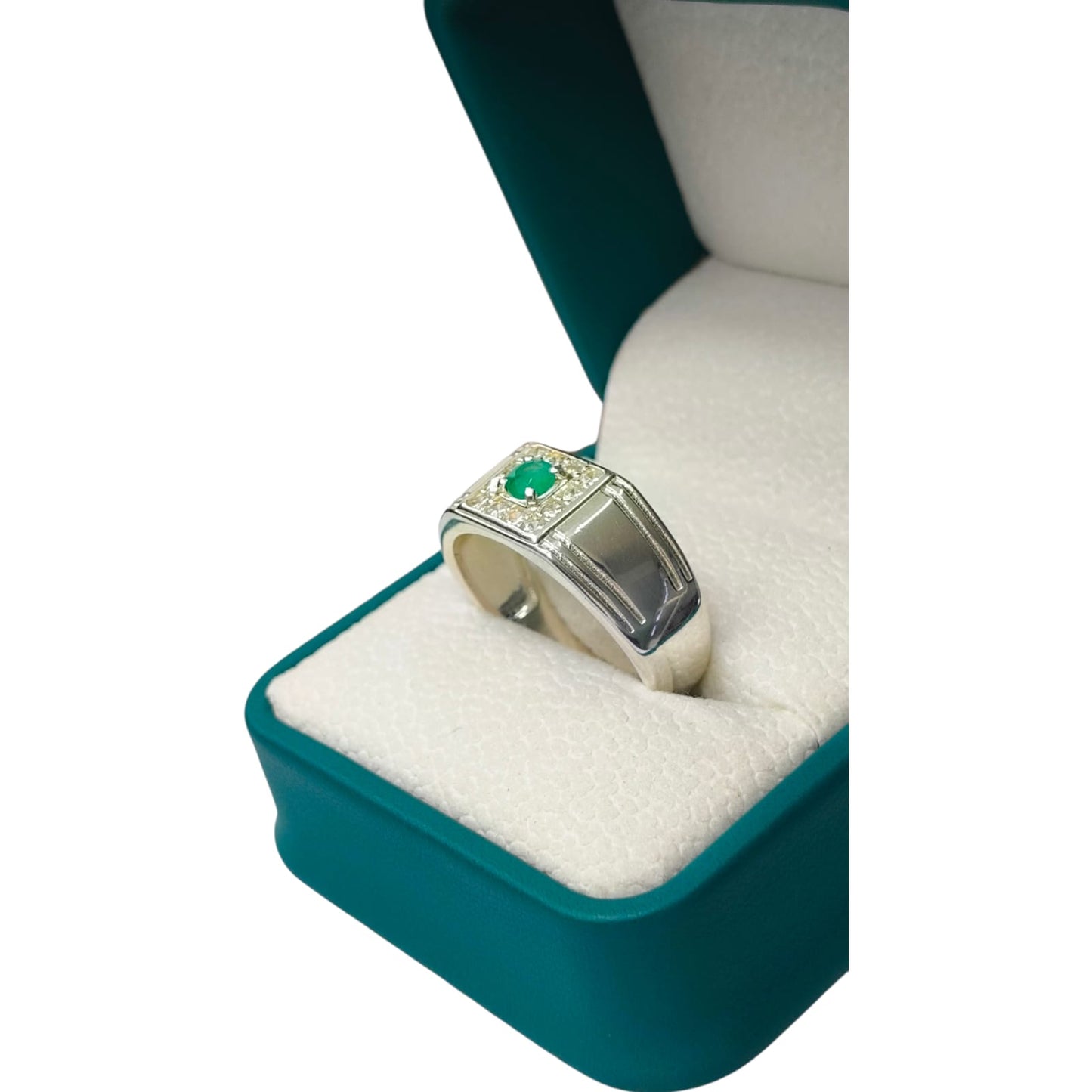 Anillo Argent con Esmeralda Colombiana para Caballero - Colección Titan