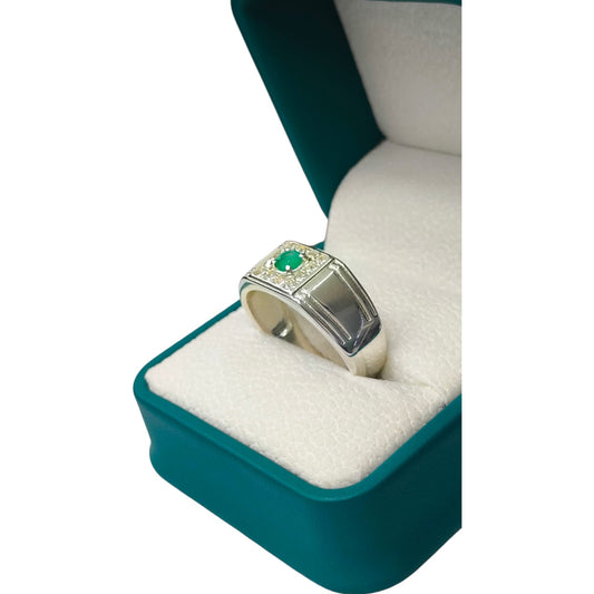 Anillo Argent con Esmeralda Colombiana para Caballero - Colección Titan