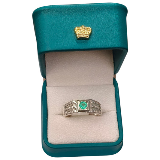 Anillo Argent con Esmeralda Colombiana para Caballero - Colección Pulso