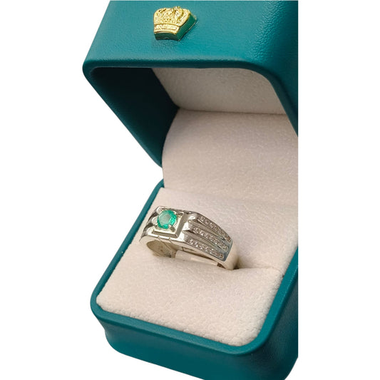 Anillo Argent con Esmeralda Colombiana para Caballero - Colección Pulso