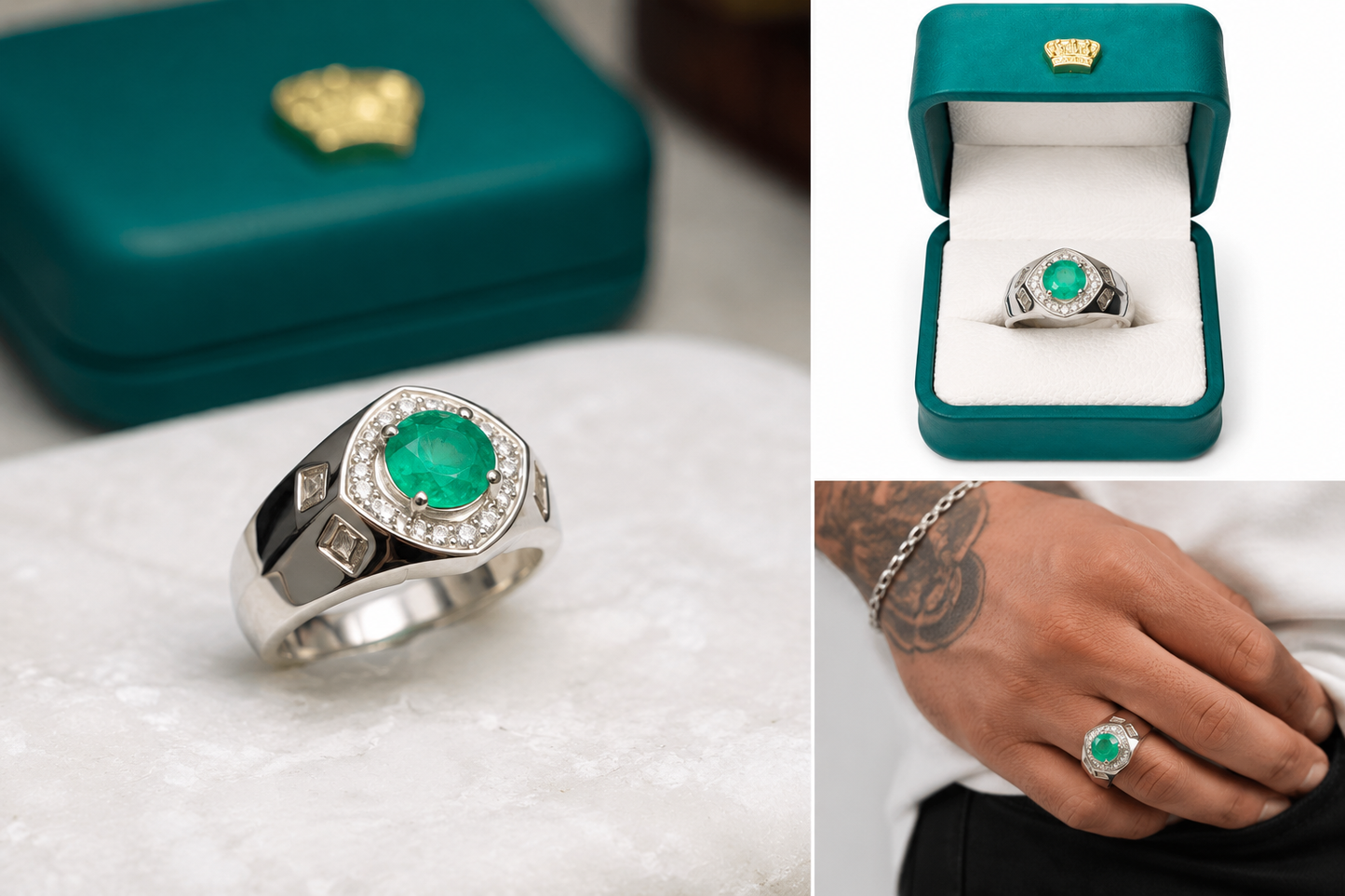 Anillo Argent con Esmeralda Colombiana para Caballero - Colección Forja