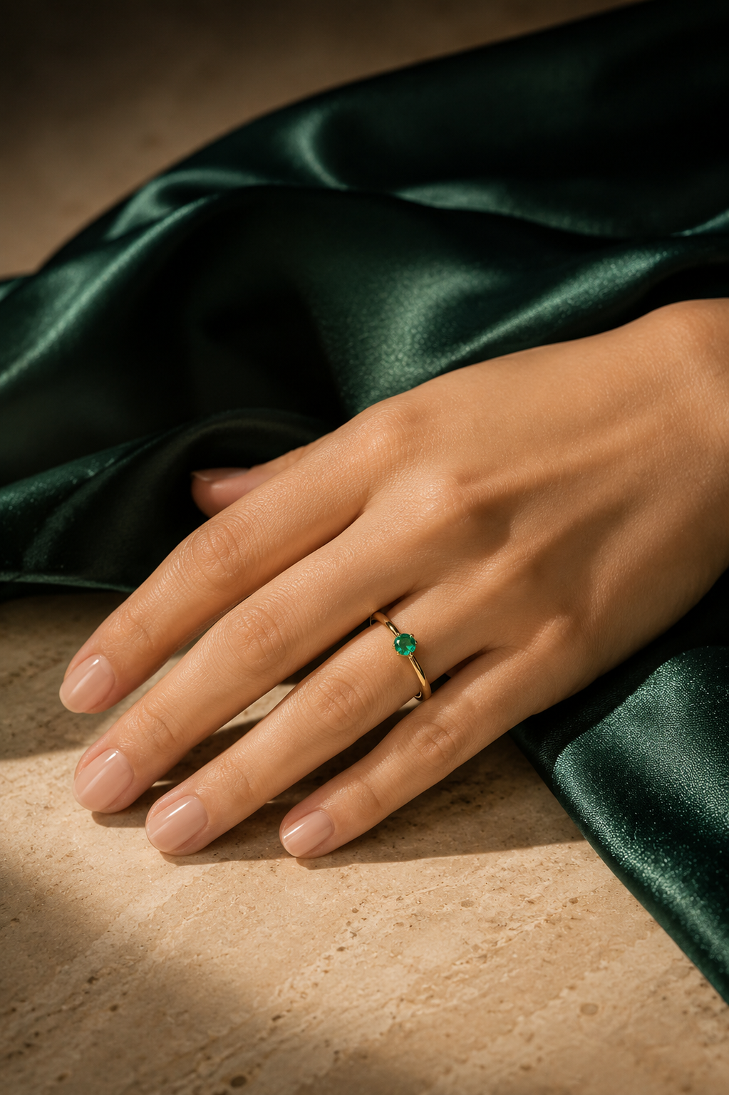 Anillo Solitario Oro 18K Esmeralda Natural Colombiana -Clásico
