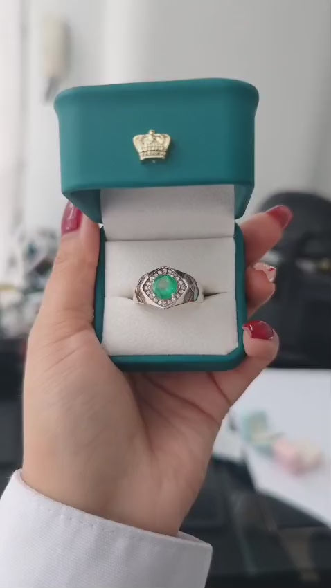 Anillo Forja — Plata Italiana y Esmeralda Colombiana